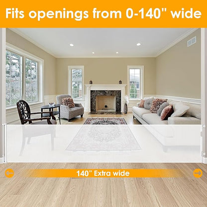 140 Inch Extra Long Baby Gates for Large Openings Outdoor Retractable Baby Gate Long Baby Gates Indoor Extra Long Dog Gates for Doorway Extra Wide Baby Gates Extra Large Baby Gates Extra-long Pet Gate