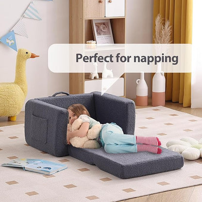 Tiita Kids Sofa, 2-in-1 Kids Sofa Chair, Convertible Children Couch to Lounger, Flip Out Kids Sofa Chair, Toddler Armrest Chair Bed, Folding Kids Play Sofa for Girl or Boy(Navy Blue)