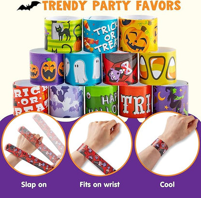 JOYIN 72 PCS Halloween Slap Bracelets for Kids, Halloween Bracelets Bulk for Girls Boys Gifts, Friendship Bracelets Snap Bracelets for Halloween Party Favors Goodie Bag Fillers, Classroom Favors