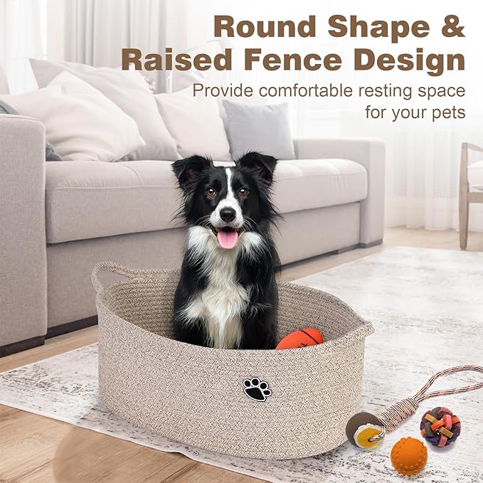 Optish Dog Toy Basket, Toy Box and Bin for Dog Cat Storage, 19.7" X 11" X 7.9" (30L) Large Woven Rope Basket for Blanket Storage, Living Room, Bedroom, Brown