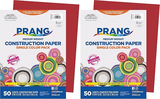 Prang (Formerly SunWorks) Construction Paper, Holiday Red, 9" x 12", 50 Sheets (Pack of 2)