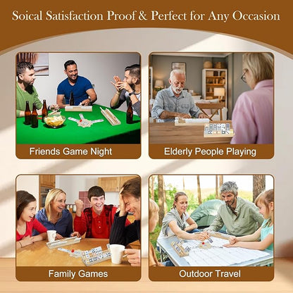 4 Players Games, Mexican Train Dominoes Set with 4 Wooden Racks, 91 Tiles, Portable Case, Double 12 Dominos Set for Adults, Board Game for Adults, Easter Basket Stuffers, Easter Gifts for Men Women