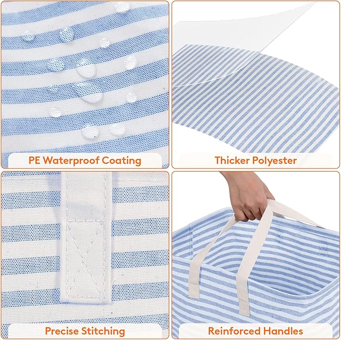 Lifewit 3 Pack Laundry Basket 80L Each, Collapsible Clothes Hamper with Reinforced Handles, Freestanding Waterproof Design for Bedroom and Laundry Room, Blue 240L Total