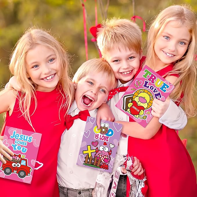 Valentine’s Day Coloring Books for Kids - 24Pcs Bulk Christian Theme Mini Coloring Booklet DIY Art Drawing Book for Toddlers Valentine Birthday Party Goodie Bags Stuffers Sunday School Classroom Favor