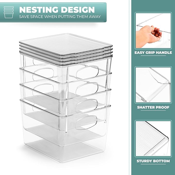 Sorbus Medium Plastic Storage Bins with Lids, Stackable Toy, Clothes, Medicine, Makeup, Closet, Art Supply, Bathroom, Shoe, Toy Organizer (4 Pack)