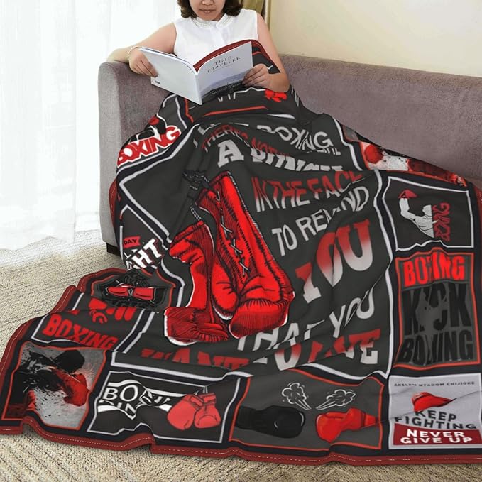 Boxing Throw Blanket Sports Theme Boxing Blanket Gifts for Boys Adult Men Boxing Gloves Pattern Bed Blanket Sports Games Room Decor Fighting Competition Pugilism Flannel Blanket for Couch 60"X80"