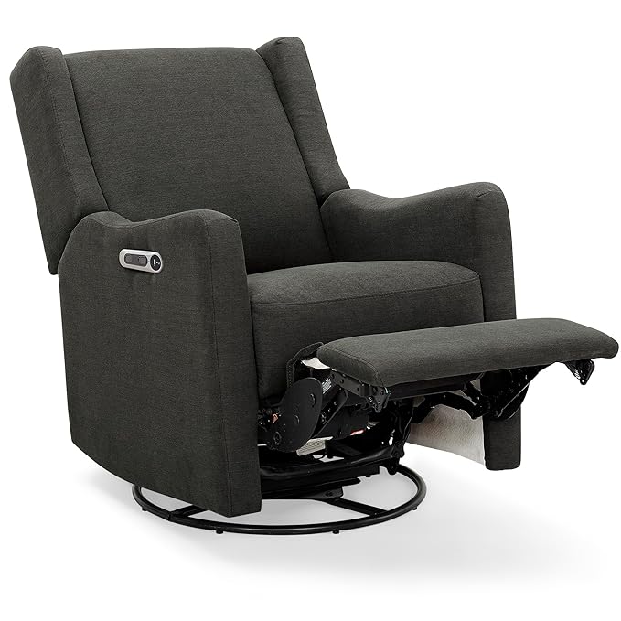 Delta Children Mercer Electronic Power Recliner and Swivel Glider with USB and Type-C Ports in LiveSmart Performance Fabric - Water Repellent & Stain Resistant, Dark Grey