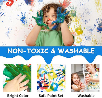ABEIER Washable Finger Paint for Toddlers, Safe Non-Toxic, 12 x 2oz Vibrant Colors, Baby Safe Paint for Hand and Feet, Mess Free Art Supplies for Kids, Preschool Learning Gifts, Ages 1-3 4 5 6+