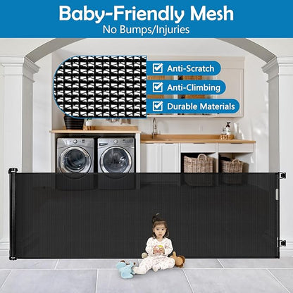 90 Inch Retractable Baby Gates Extra Wide Dog Gate Outdoor Retractable Gate Indoor Long Baby Gate Extra Wide Baby Gates for Large Openings Retractable Dog Gate Retractable Pet Gate for Doorway, Black