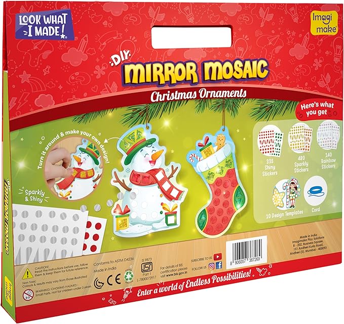 Imagimake Mirror Mosaic Christmas Kids Art Set | DIY Craft Kit | Foil Stickers for Kids | Birthday Gift for Girls and Boys Ages 3,4,5,6,7,8 | Christmas Toys for Girls Age 4,5,6,7,8