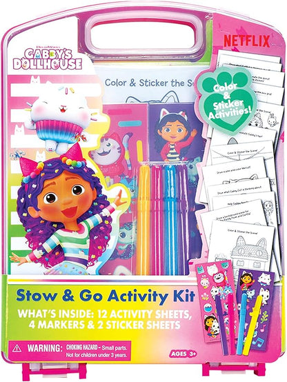 Gabby's Dollhouse Stow & Go Activity Kit, 17-Piece Travel Art Set, Preschool, Kids Toys for Ages 3 Up