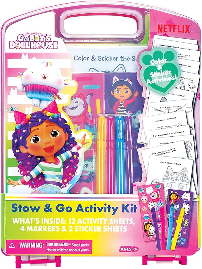 Gabby's Dollhouse Stow & Go Activity Kit, 17-Piece Travel Art Set, Preschool, Kids Toys for Ages 3 Up