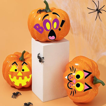 JOYIN 16 Packs Halloween Pumpkin Stickers Foam Craft Kit, Halloween Party Favors for Kids, Party Supplies Arts Activities, Pumpkin Decorating Stickers, Jack O Lantern Face Sticker School Games Gifts
