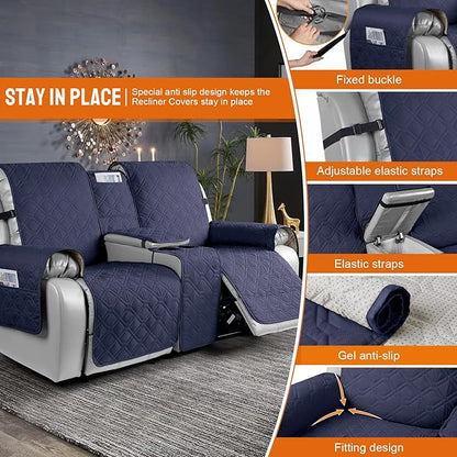 VANSOFY Loveseat Recliner Cover with Console 100% Waterproof Sofa Slipcovers Non-Slip Reclining Couch Cover Split Sofa Covers Furniture Protector for Pets, Dogs(Dark Blue)