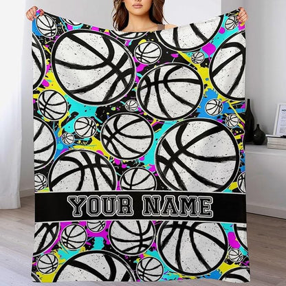 Custom Basketball Blanket - Soft Flannel Sports Basketball Blankets for Teens Adults Women Men Basketball Lovers - Warm Basketball Throw Blankets for All Season Lap, Chair, Sofa, Couch, Bed - 80"x60"