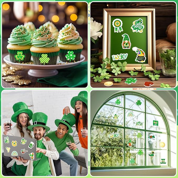 JULBEAR St. Patrick's Day Foam Sticker, 300Pcs Shamrock Colorful Printing Self-Adhesive Campus Themed Foam Stickers for Irish Holiday Kids Party Favors DIY Crafts Decorations