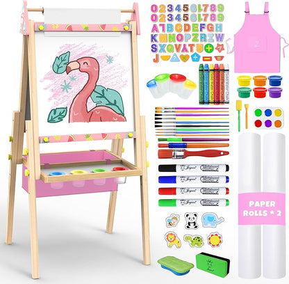 Joyooss Art Easel for Kids Easel for Toddlers, Adjustable Standing Wooden Toddler Easels Kids Board Whiteboard & Chalk Board Kids Dry Erase Board, Art Easel for Kids Easel for Kids