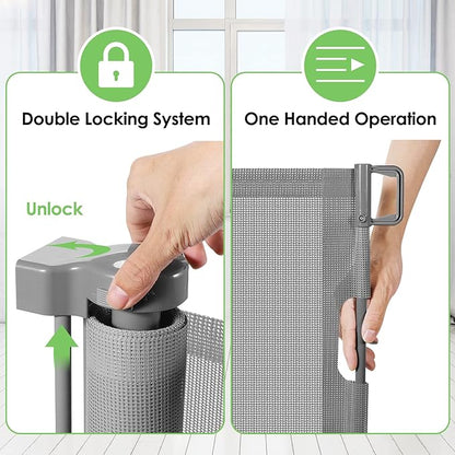 90 Inch Extra Wide Retractable Baby Gate Gates for Doorways Extra Long Baby Gate for Wide Openings Extra Large Dog Gate Indoor Outdoor Pet Gates for Dogs Long Gates for Kids or Pets, Gray