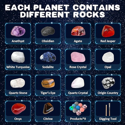 Science Dig Kit, Solar System Space Toys Excavate 18 Real Gems from 9 Planets Easter Egg Toys for Kids 6-12, STEM Educational Science Kits, Archaelogy Geology Christmas Birthday Gift for Boys Girls