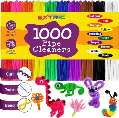Pipe Cleaners Craft - 1000 Pcs Multi-Colored Chenille Stems, 6mm x 12 Inch Fuzzy Sticks, 10 Assorted Colors for DIY Arts and Craft Projects and Decorations