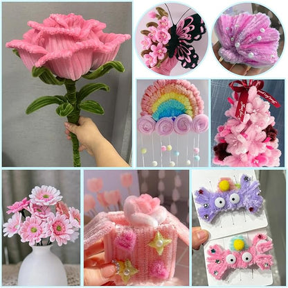 TOAOB 100pcs Pipe Cleaners Gradient Pink Chenille Stems for Crafts 12 Inch Fuzzy Sticks Craft Supplies for DIY Art Craft Projects Home Decorations