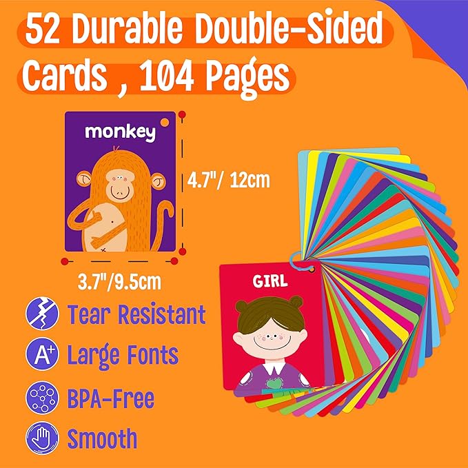 Alphabet Flash Cards, 52 Double Sided Cards Uppercase & Lowercase Letter Cards, Letters and Sight Words Learning Cards for Preschool and Toddlers Learning (2 Reclosable Rings Attached)