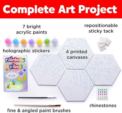 Faber-Castell Rainbow Vibes Wall Art Craft Kit - Paint and Decorate Your Own Unicorn Canvas Art, Unicorn Painting Kit for Kids, Arts and Crafts for Ages 6-8+, Purple