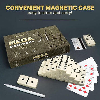 Mega Large 3" Dominoes Set for Adults and Kids – Dominoes Double 6 Classic Board Games – Double Six Dominoes Set with 28 Tiles and Gift Case, Juegos de Mesa (MEGA)