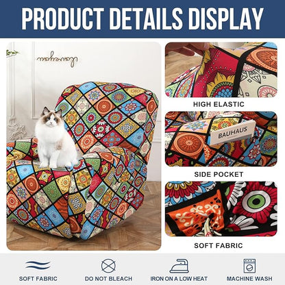 NILUOH Recliner Chair Covers 4-Pieces Stretch Lazy Boy Recliner Covers with Pocket Floral Pattern Reclining Slipcovers Soft Sofa Slipcover Furniture Protector for Pets Kids (Recliner, Pattern 20)