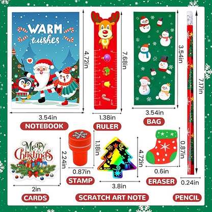 Bluegogo 218Pcs Christmas Party Favors for Kids, Christmas School Stationery Set Christmas Goodie Bags Christmas Toys Bulk Classroom Prizes Christmas Stationery Kit for Party Gift Fillers