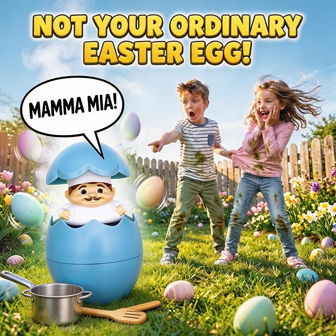 Egg Pops Talking Easter Egg Toy - Figure Pops Up & Plays Sounds, Easter Basket Stuffers for Teens - Interactive Kids Toys or Funny Gag Gifts for Teens, Cute Collectible Spring Character (Chef)