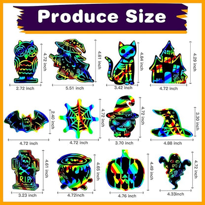 Garma Scratch Paper Craft for Kids - 36 Pcs Halloween Magic Rainbow Scratch Paper Off Cards Set for Kids Crafts Arts Supplies Halloween Ornaments Party Games Classroom Activities Birthday Gifts
