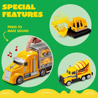 JOYIN 25-in-1 Construction Truck Toy Set with 12 Vehicles & 12 Worker Figures, Push and Go Toy Trucks with Sound and Light, Construction Toys Easter Basket Birthday Gifts for Kids 3 4 5 6 7 Years Old