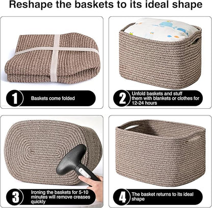 ICERZCZ Storage Baskets for Organizing Shelves, Woven Cotton Rope Bins for Baby Nursery Organization, Book Toy Towel Organizer, 15"x11"x9.5", 3 Packs, Dark Brown