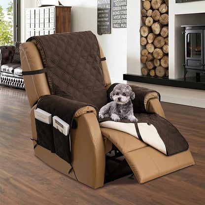 TOMORO Non-Slip Quilted Recliner Cover, 100% Waterproof Recliner Chair Slipcover Furniture Protector with Pockets, Washable Couch Cover with Elastic Straps for Kids and Pets，23 Inch