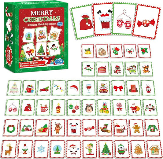 gisgfim 50 Pairs Memory Matching Game Merry Christmas Concentration Memory Games for Kids Educational Ages 3-8 A Fun & Fast Christmas Winter Theme Memory Matching Games