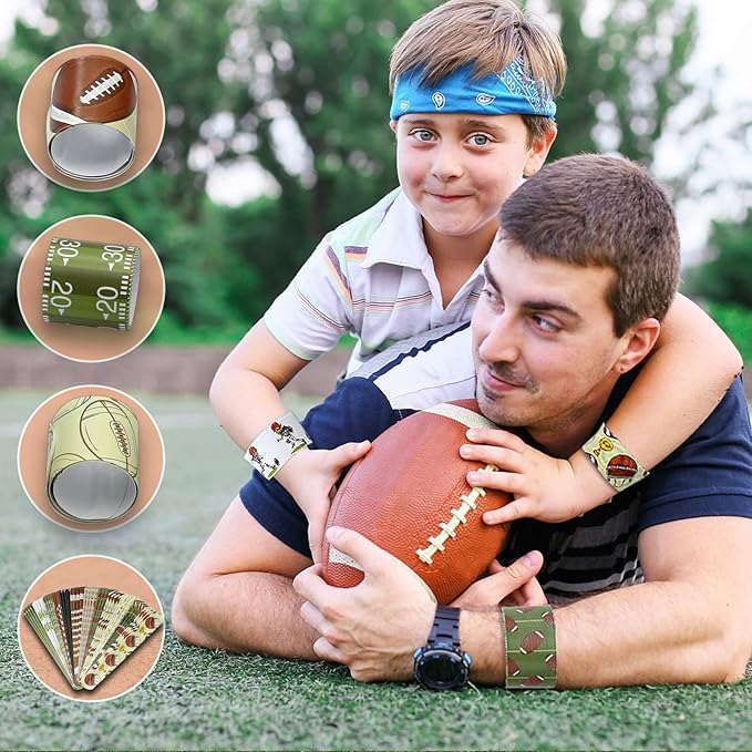 72PCS Football Slap Bracelets Wristband Football Party Favors, Football Birthday Rugby Match Party Supplies Kids Classroom Gifts, Sports Themed Bracelets for Kids and Adults, 12 Designs