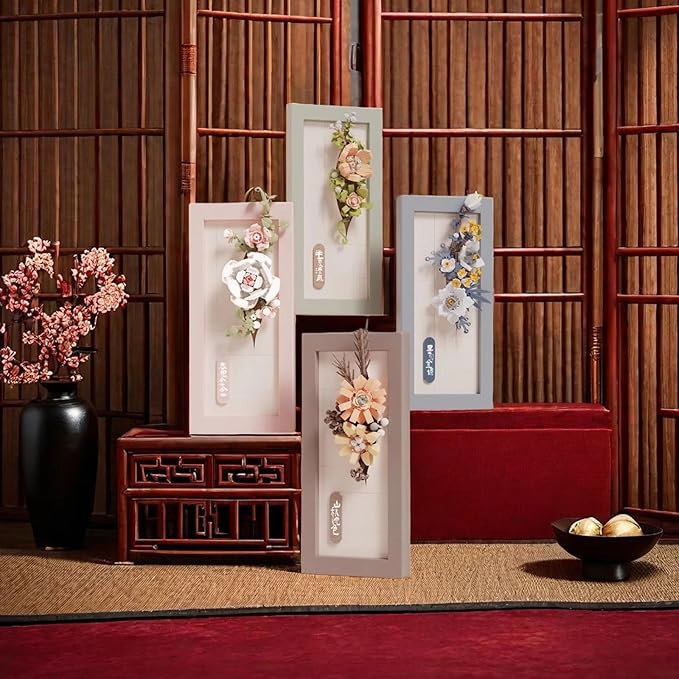 Painting Wall-Hangable Four Seasons Flowers Idea Frame Building Blocks, Wall-Hangable Wall Art Flower Frame Series, Lily、Orchid and Rose, Compatible with Lego 630 Building Accessory (185 PCS)