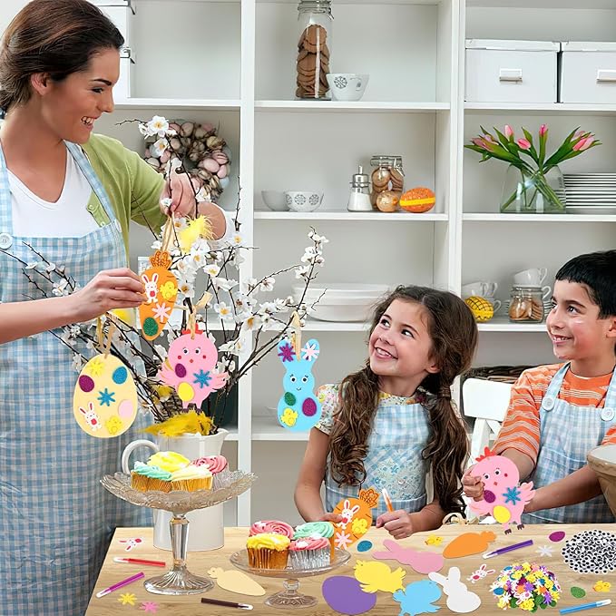 JULBEAR Easter Foam Crafts for Kids, 260 Pcs Foam Easter Foam Stickers Egg Rabbit Carrot Chick Arts and Crafts Kits, DIY Stickers Set for Kids Party Favors Supplies