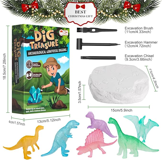 Dinosaurs Dig Kit Digging Set, Educational DIY Toys Science Kit-Dig Up Unique Real Dinosaurs, Geology Archaeology Gifts for Boys Girls Kid Toys