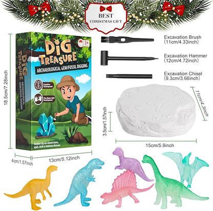 Dinosaurs Dig Kit Digging Set, Educational DIY Toys Science Kit-Dig Up Unique Real Dinosaurs, Geology Archaeology Gifts for Boys Girls Kid Toys