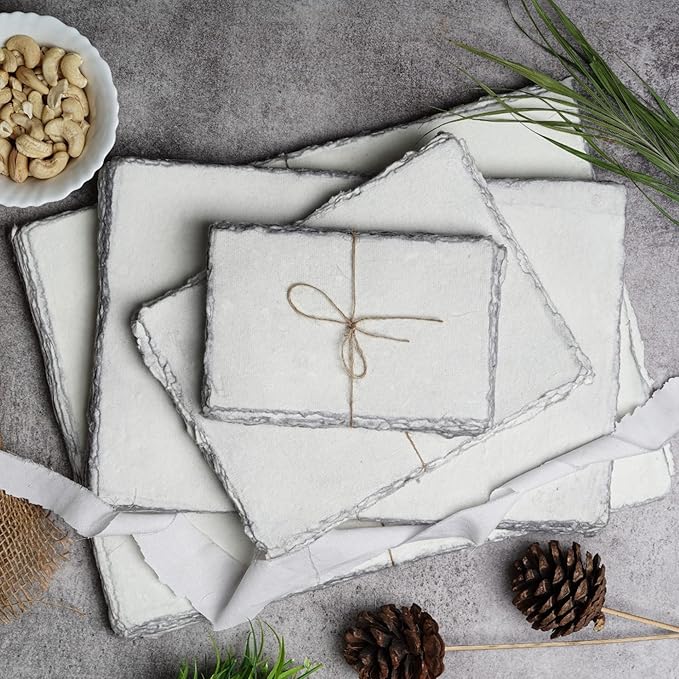 LEATHER VILLAGE Watercolor Paper - 6 X 4 inches, 50 Sheets - Mixed Media Watercolor Paper - 150 GSM Thick Deckle Edge Virgin Cotton Handmade Paper - Grey Toned