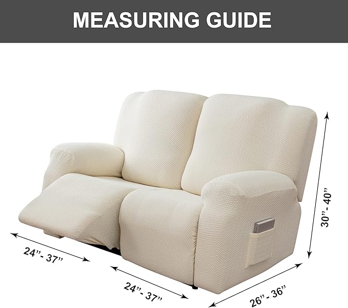 Genina Recliner Loveseat Cover Stretch Couch Covers Sofa slipcover for 2 Seat Reclining Couch Thick Jacquard Furniture Protector (Beige)