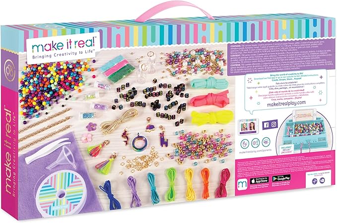 Make It Real - Mega Jewelry Studio - DIY Bead Necklace and Bracelet Making Kit for Tween Girls - Arts and Crafts Kit with Beads and Charms for Unique Jewelry Making - Includes Case