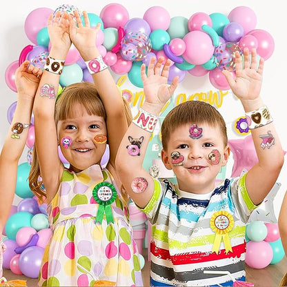 48PCS Donut Party Favors - 24PCS Tattoos & 24PCS Slap Bracelets - Birthday Supplies, Decorations, Gifts, Classroom Prizes, Carnival Rewards, Christmas Treats for Boys & Girls