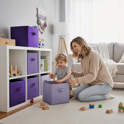 Cupic Cupid 11 Inch Storage Cube, Fabric Cube Storage Bin with Handles, Storage Cube Organizer for Clothes and Toys, Collapsible Cube Bins for Closet, Shelves, Nursery, 6-Pack, Purple Gradient