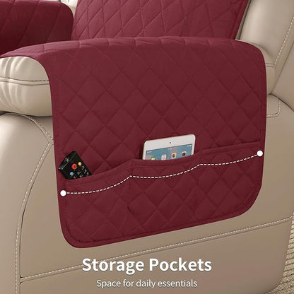 CHUN YI Recliner Chair Cover, Non-Slip Recliner Covers That Stay in Place, Washable Lazy Boy Recliner Covers with Pockets, Water Resistant Recliner Slipcover for Pets (Wine, Small Recliner)