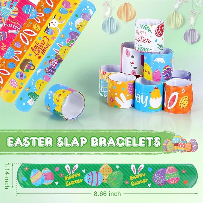 Easter Slap Bracelets for Kids 36PCS Easter Basket Stuffers for Kids Bulk Snap Bracelet Easter Party Favors Supplies Easter Egg Fillers Toys Goodie Bag Stuffers Toy Gifts for Student Classroom Prizes