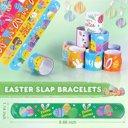 Easter Slap Bracelets for Kids 36PCS Easter Basket Stuffers for Kids Bulk Snap Bracelet Easter Party Favors Supplies Easter Egg Fillers Toys Goodie Bag Stuffers Toy Gifts for Student Classroom Prizes