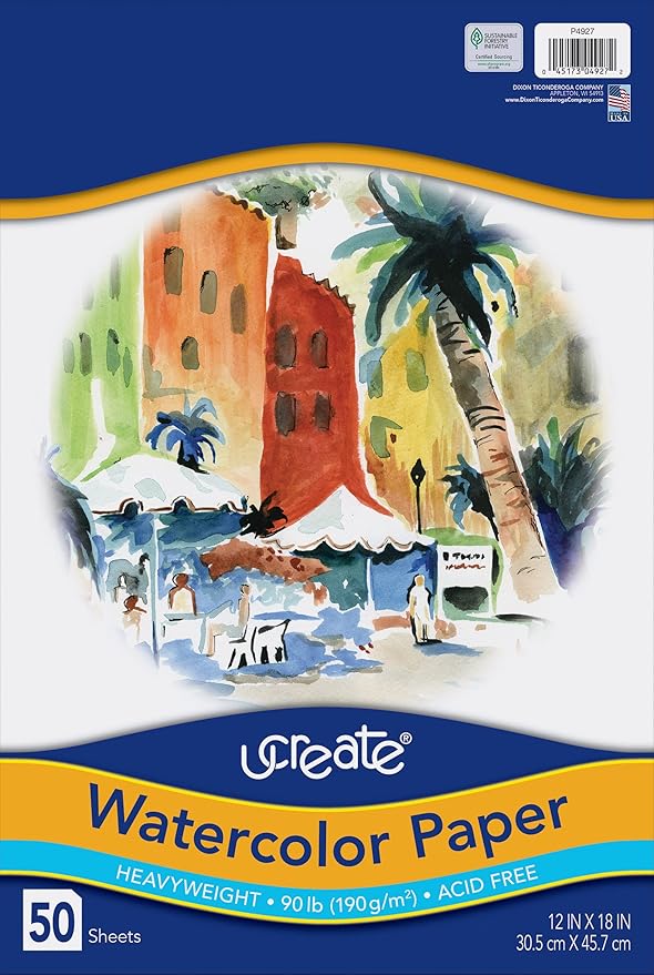 UCreate Art1st UCreate Watercolor Paper, White, Package, 90 lb., 12" x 18", 50 Sheets